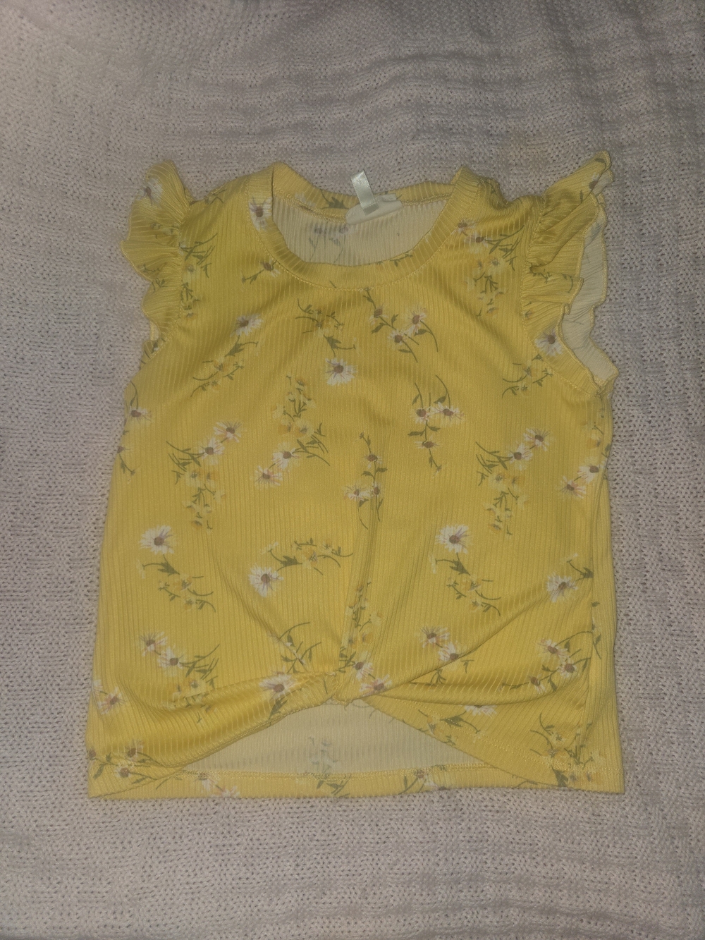 Self Esteem Girls Yellow Floral Ribbed Twist Front Top Size M 10/12 Ruffle Sleev